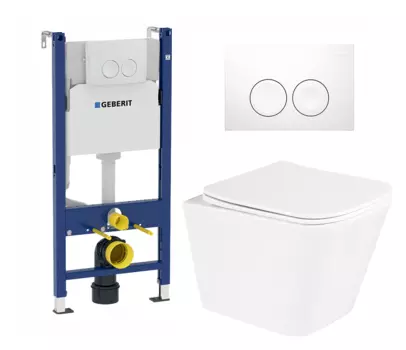 Комплект 3 в 1 инсталляция Geberit Duofix + Унитаз подвесной BelBagno Due + кнопка белая круг