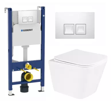 Комплект 3 в 1 инсталляция Geberit Duofix + Унитаз подвесной BelBagno Due + кнопка белая квадраты