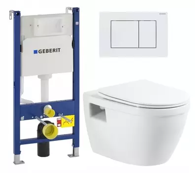 Комплект 3 в 1 инсталляция Geberit Duofix + Унитаз подвесной BelBagno Loto BB070CHR/SC + кнопка белая
