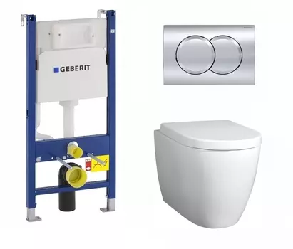 Комплект 3 в 1 инсталляция Geberit Duofix + Унитаз подвесной BelBagno Marino безободковый белый + кнопка хром Delta01