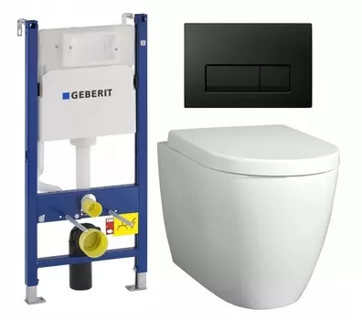Комплект 3 в 1 инсталляция Geberit Duofix + Унитаз подвесной BelBagno Marino + кнопка черная глянцевая