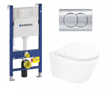 Комплект 3 в 1 инсталляция Geberit Duofix + Унитаз подвесной BelBagno Tre BB8001CHR/S + кнопка хром Delta01