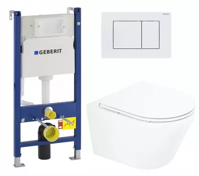 Комплект 3 в 1 инсталляция Geberit Duofix + Унитаз подвесной BelBagno Tre BB8001CHR/SC + кнопка белая