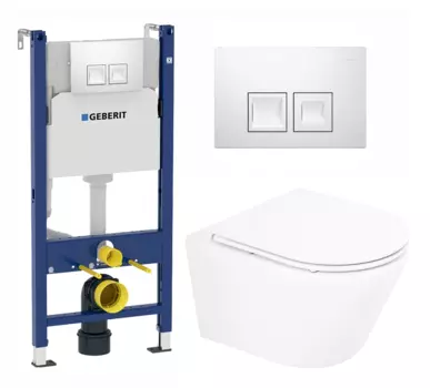 Комплект 3 в 1 инсталляция Geberit Duofix + Унитаз подвесной BelBagno Tre + кнопка белая квадраты
