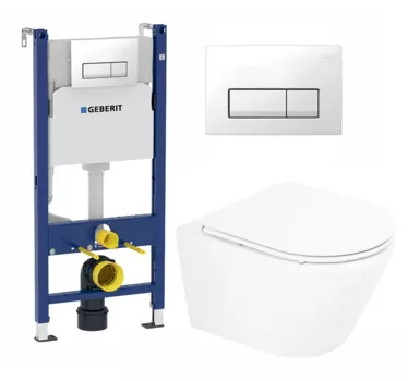 Комплект 3 в 1 инсталляция Geberit Duofix + Унитаз подвесной BelBagno Tre + кнопка белая прямоугольник