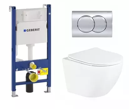Комплект 3 в 1 инсталляция Geberit Duofix + Унитаз подвесной BelBagno Uno BB3105CHR/SC белый + кнопка хром Delta01