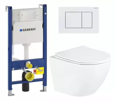 Комплект 3 в 1 инсталляция Geberit Duofix + Унитаз подвесной BelBagno Uno BB3105CHR/SC + кнопка белая 111.153.00.1+115.137.11.1+111.839.00.1+BB3105CHR/SC