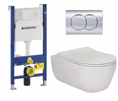 Комплект 3 в 1 инсталляция Geberit Duofix + Унитаз подвесной Berges Wasserhaus Ego XL 082118 белый + кнопка хром Delta01