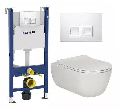 Комплект 3 в 1 инсталляция Geberit Duofix + Унитаз подвесной Berges Wasserhaus Ego XL 082118 + кнопка белая