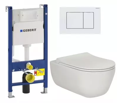 Комплект 3 в 1 инсталляция Geberit Duofix + Унитаз подвесной Berges Wasserhaus Ego XL 082118 + кнопка белая