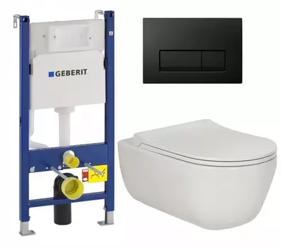 Комплект 3 в 1 инсталляция Geberit Duofix + Унитаз подвесной Berges Wasserhaus Ego XL 082118 + кнопка черная глянцевая