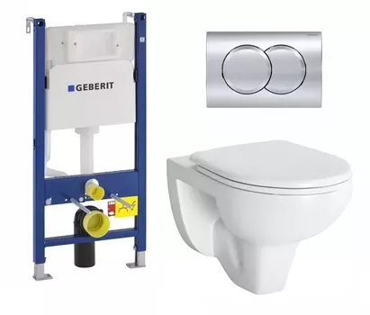 Комплект 3 в 1 инсталляция Geberit Duofix + Унитаз подвесной Berges Wasserhaus Gamma 081105 c микролифтом белый + кнопка хром Delta01