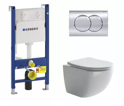 Комплект 3 в 1 инсталляция Geberit Duofix + Унитаз подвесной Ceramica Nova Forma CN3009 безободковый белый + кнопка хром Delta01