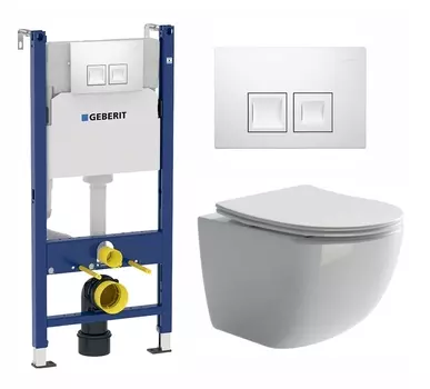 Комплект 3 в 1 инсталляция Geberit Duofix + Унитаз подвесной Ceramica Nova Forma CN3009 + кнопка белая