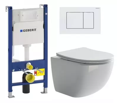 Комплект 3 в 1 инсталляция Geberit Duofix + Унитаз подвесной Ceramica Nova Forma CN3009 + кнопка белая