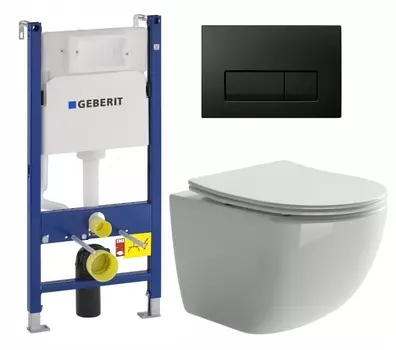 Комплект 3 в 1 инсталляция Geberit Duofix + Унитаз подвесной Ceramica Nova Forma CN3009 + кнопка черная глянцевая