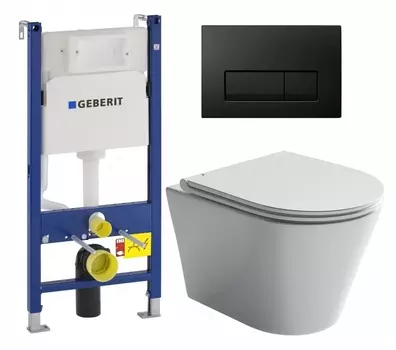 Комплект 3 в 1 инсталляция Geberit Duofix + Унитаз подвесной Ceramica Nova Forma CN3011 + кнопка черная глянцевая