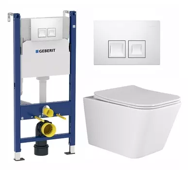 Комплект 3 в 1 инсталляция Geberit Duofix + Унитаз подвесной Ceramica Nova Metric Rimless CN3007 + кнопка белая