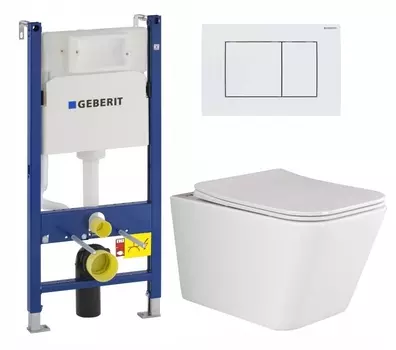 Комплект 3 в 1 инсталляция Geberit Duofix + Унитаз подвесной Ceramica Nova Metric Rimless CN3007 + кнопка белая