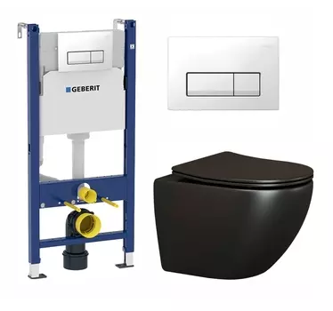 Комплект 3 в 1 инсталляция Geberit Duofix + Унитаз подвесной Ceramica Nova Metropol CN4002MB + кнопка белая