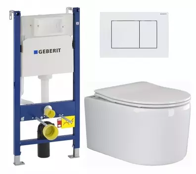 Комплект 3 в 1 инсталляция Geberit Duofix + Унитаз подвесной Ceramica Nova Moments CN3003 + кнопка белая