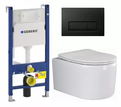 Комплект 3 в 1 инсталляция Geberit Duofix + Унитаз подвесной Ceramica Nova Moments CN3003 + кнопка черная глянцевая