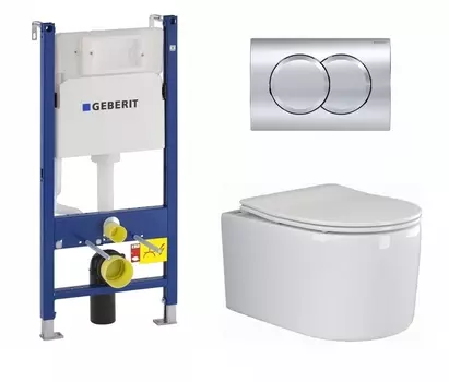 Комплект 3 в 1 инсталляция Geberit Duofix +Унитаз подвесной Ceramica Nova Moments CN3003 с микролифтом, безободковый, белый + кнопка хром Delta01