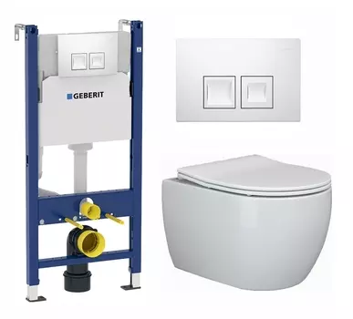 Комплект 3 в 1 инсталляция Geberit Duofix + Унитаз подвесной Ceramica Nova Play CN3001 + кнопка белая