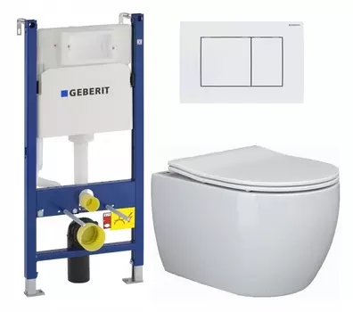 Комплект 3 в 1 инсталляция Geberit Duofix + Унитаз подвесной Ceramica Nova Play CN3001 + кнопка белая