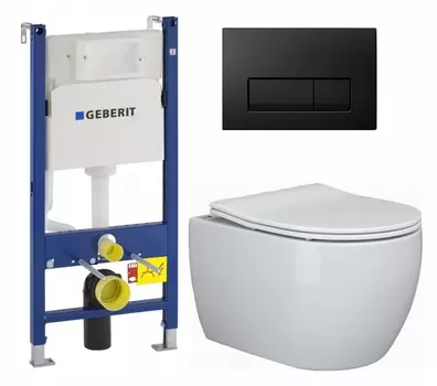 Комплект 3 в 1 инсталляция Geberit Duofix + Унитаз подвесной Ceramica Nova Play CN3001 + кнопка черная глянцевая