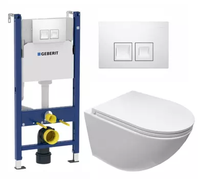 Комплект 3 в 1 инсталляция Geberit Duofix + Унитаз подвесной Cerutti Spa Sella aria CT9529 Tornado + кнопка белая