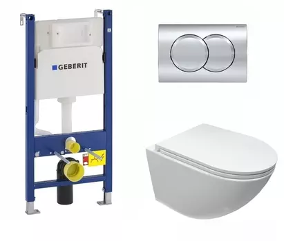 Комплект 3 в 1 инсталляция Geberit Duofix + Унитаз подвесной Cerutti Spa Sella aria + кнопка хром Delta01