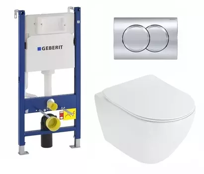 Комплект 3 в 1 инсталляция Geberit Duofix + Унитаз подвесной Cezares Stylus CZR-513-TH-R белый + кнопка хром Delta01