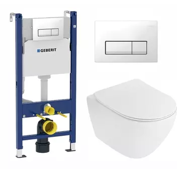 Комплект 3 в 1 инсталляция Geberit Duofix + Унитаз подвесной Cezares Stylus CZR-513-TH-R + кнопка белая