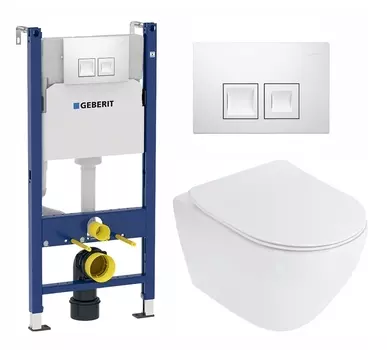 Комплект 3 в 1 инсталляция Geberit Duofix + Унитаз подвесной Cezares Stylus CZR-513-TH-R + кнопка белая