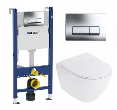 Комплект 3 в 1 инсталляция Geberit Duofix + Унитаз подвесной Cezares Stylus CZR-513-TH-R + кнопка хром