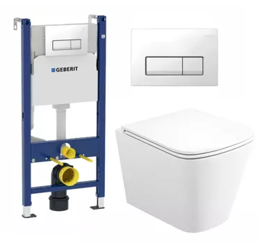 Комплект 3 в 1 инсталляция Geberit Duofix + Унитаз подвесной Enio Binario + кнопка белая прямоугольник