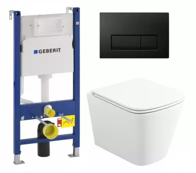 Комплект 3 в 1 инсталляция Geberit Duofix + Унитаз подвесной Enio Binario + кнопка черная глянцевая