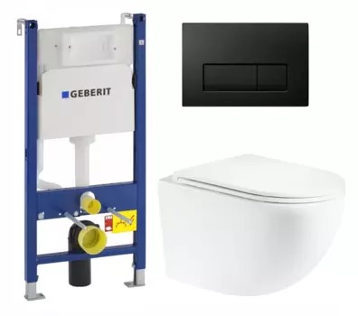 Комплект 3 в 1 инсталляция Geberit Duofix + Унитаз подвесной Enio Unico + кнопка черная глянцевая
