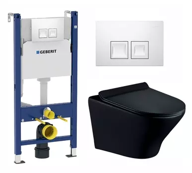 Комплект 3 в 1 инсталляция Geberit Duofix + Унитаз подвесной Esbano Aster ESUPASTEBM + кнопка белая
