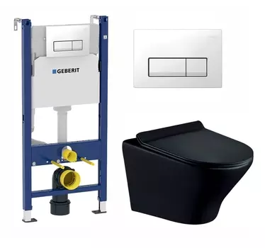 Комплект 3 в 1 инсталляция Geberit Duofix + Унитаз подвесной Esbano Aster ESUPASTEBM + кнопка белая