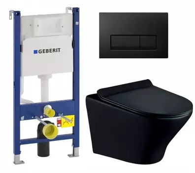 Комплект 3 в 1 инсталляция Geberit Duofix + Унитаз подвесной Esbano Aster ESUPASTEBM + кнопка черная глянцевая