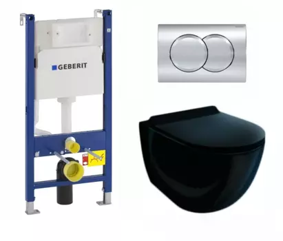 Комплект 3 в 1 инсталляция Geberit Duofix + Унитаз подвесной Esbano Garcia ESUPGARCB чёрный глянец + кнопка хром Delta01