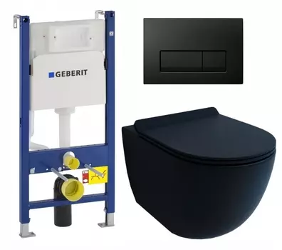 Комплект 3 в 1 инсталляция Geberit Duofix + Унитаз подвесной Esbano Garcia + кнопка черная глянцевая