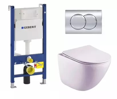 Комплект 3 в 1 инсталляция Geberit Duofix + Унитаз подвесной Esbano Lotus ESUPLOTUW белый глянец + кнопка хром Delta01