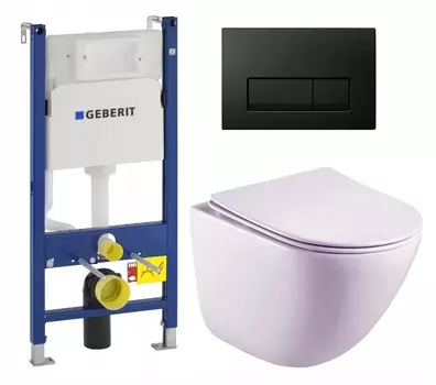 Комплект 3 в 1 инсталляция Geberit Duofix + Унитаз подвесной Esbano Lotus ESUPLOTUW + кнопка черная глянцевая