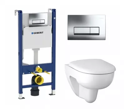 Комплект 3 в 1 инсталляция Geberit Duofix + Унитаз подвесной Geberit Renova 500.801.00.1 + кнопка хром