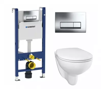 Комплект 3 в 1 инсталляция Geberit Duofix + Унитаз подвесной Grohe Bau Ceramic 39351000 + кнопка хром