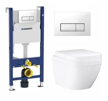 Комплект 3 в 1 инсталляция Geberit Duofix + Унитаз подвесной Grohe Euro Ceramic 39206000 + кнопка белая