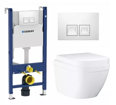 Комплект 3 в 1 инсталляция Geberit Duofix + Унитаз подвесной Grohe Euro Ceramic 39206000 + кнопка белая